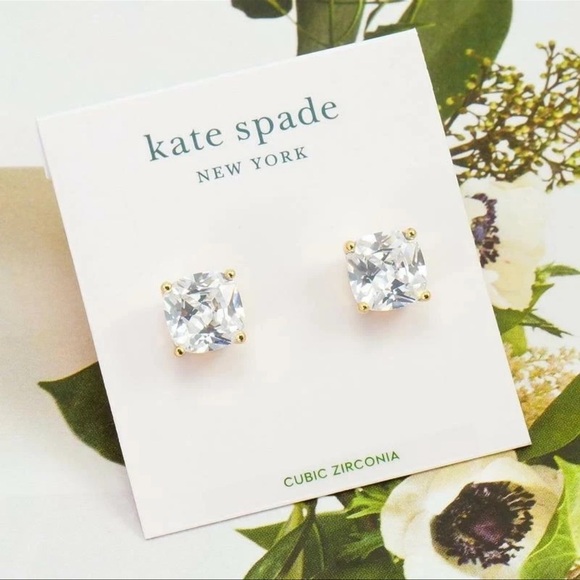 Kate Spade New York Mini Small Square Studs Earrings Clear Gold - Picture 3 of 7